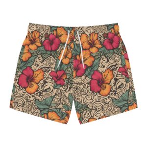 Red orange Flower pattern Swim Trunks (AOP)