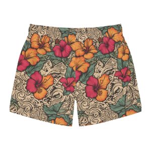 Red orange Flower pattern Swim Trunks (AOP)