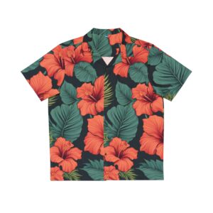 Hibiscus Red Blossoms Men's Hawaiian Shirt (AOP)