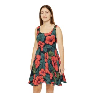 Red Hibiscus Women's Skater Dress (AOP)