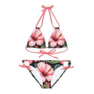 Pink Hibiscus Strappy Bikini Set (AOP)