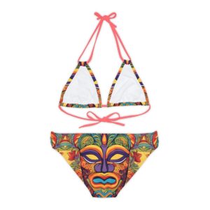 Yellow tiki mask Strappy Bikini Set (AOP)