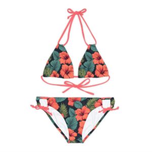 Red Hibiscus Strappy Bikini Set (AOP)