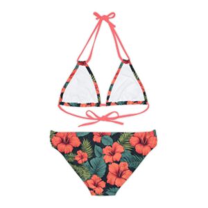 Red Hibiscus Strappy Bikini Set (AOP)